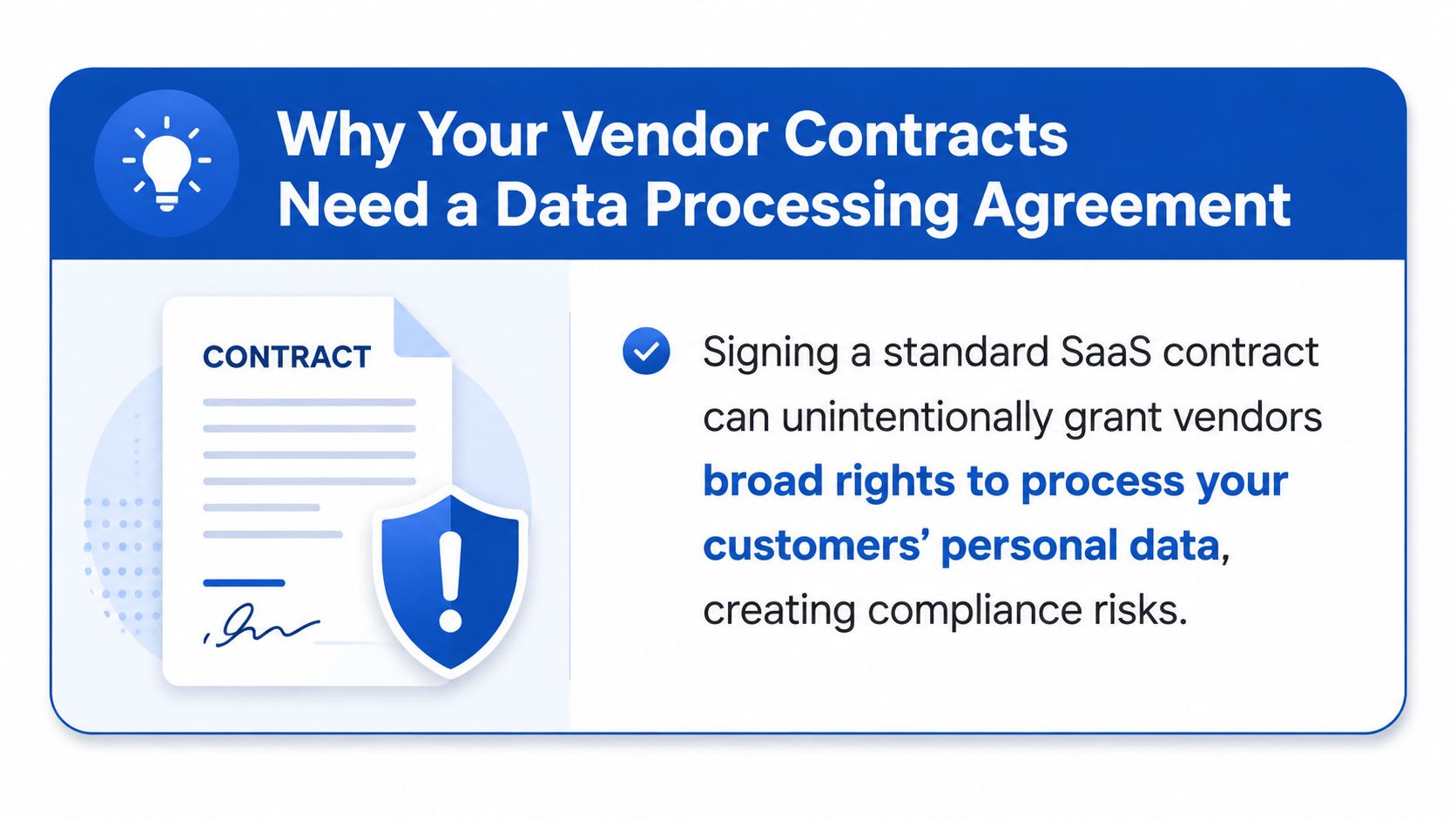 A document titled Contract with a protective shield icon explaining the need for Data Processing Agreements.
